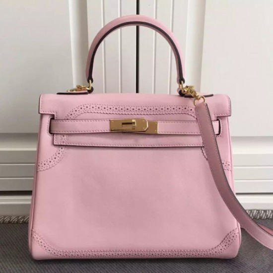 Hermes Kelly Ghillies 28cm In Pink Swift Leather