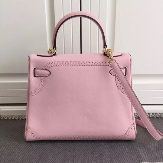 Hermes Kelly Ghillies 28cm In Pink Swift Leather