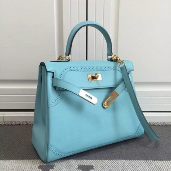 Hermes Kelly Ghillies 28cm In Light Blue Swift Leather