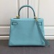 Hermes Kelly Ghillies 28cm In Light Blue Swift Leather