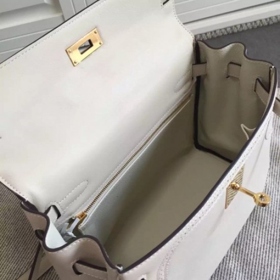 Hermes Kelly Ghillies 28cm In Ivory Swift Leather