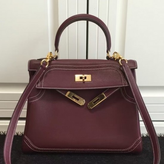 Hermes Kelly Ghillies 28cm In Burgundy Swift Leather