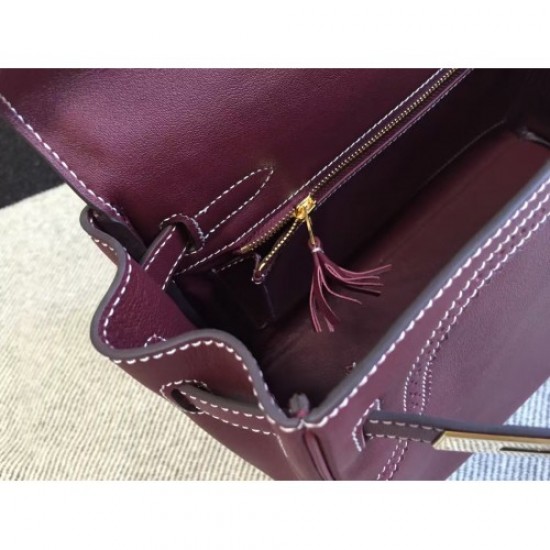 Hermes Kelly Ghillies 28cm In Burgundy Swift Leather