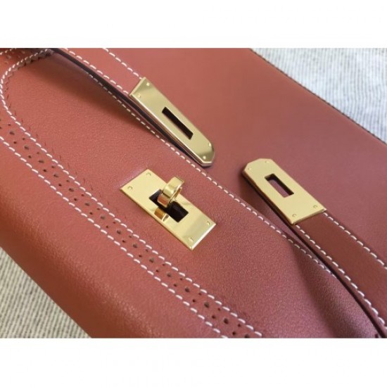 Hermes Kelly Ghillies 28cm In Brown Swift Leather