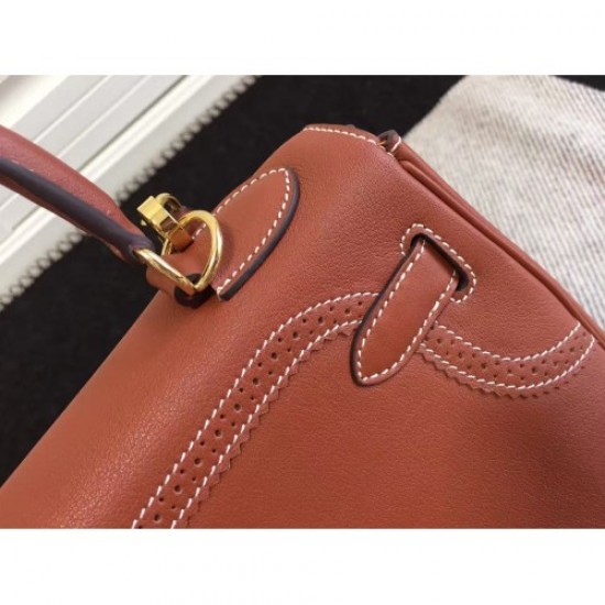 Hermes Kelly Ghillies 28cm In Brown Swift Leather