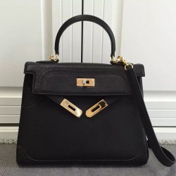 Hermes Kelly Ghillies 28cm In Black Swift Leather