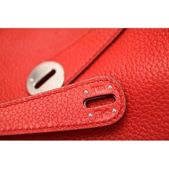 Hermes Red Clemence Lindy 34cm Bag