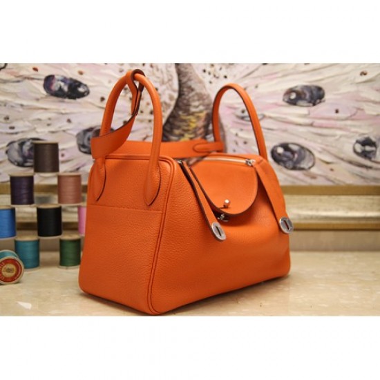 Hermes Orange Clemence Lindy 34cm Bag