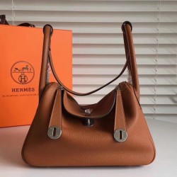 Hermes Brown Clemence Lindy 34cm Bag