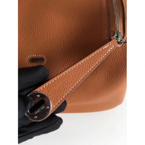 Hermes Brown Clemence Lindy 34cm Bag