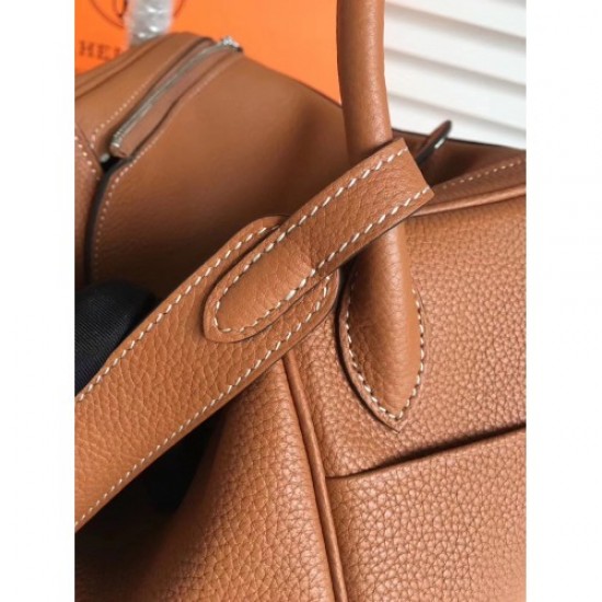 Hermes Brown Clemence Lindy 34cm Bag