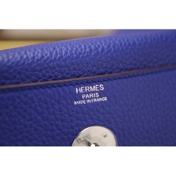 Hermes Blue Electric Clemence Lindy 34cm Bag