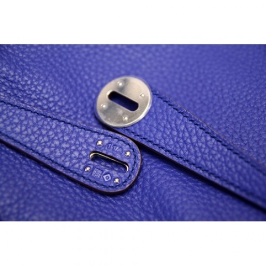 Hermes Blue Electric Clemence Lindy 34cm Bag