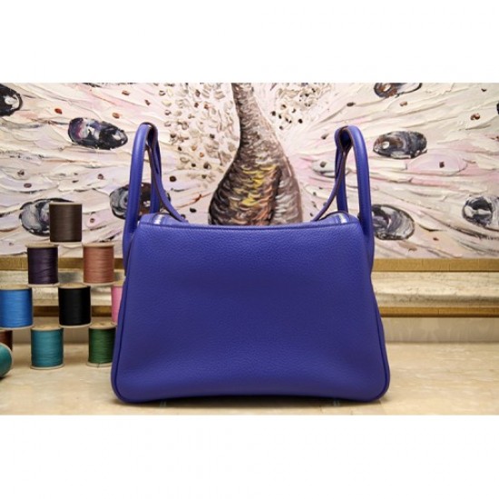 Hermes Blue Electric Clemence Lindy 34cm Bag