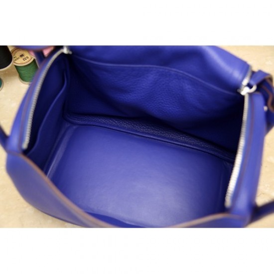 Hermes Blue Electric Clemence Lindy 34cm Bag