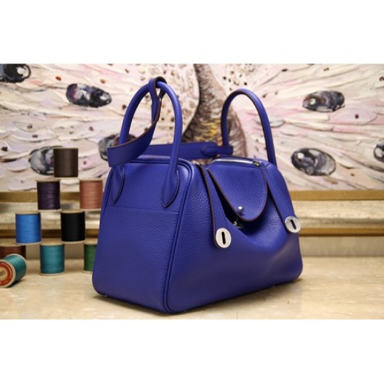 Hermes Blue Electric Clemence Lindy 34cm Bag