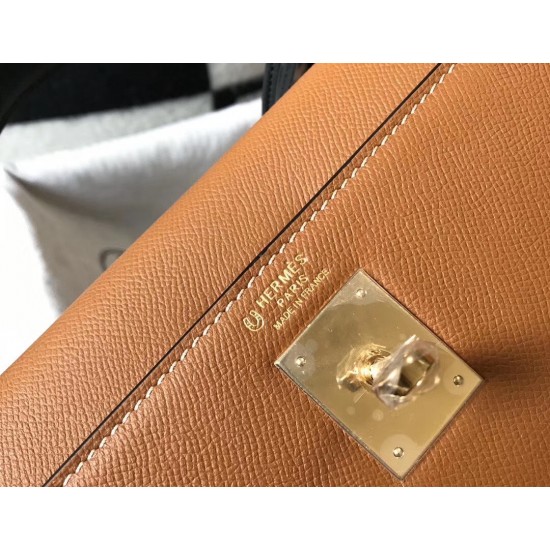 Hermes Bi-color Kelly 32cm Epsom Bag Gold/Black GHW