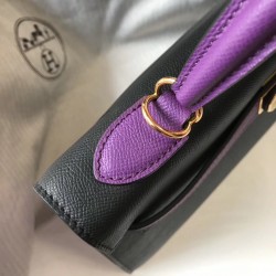 Hermes Bi-color Kelly 32cm Epsom Bag Black/Purple GHW