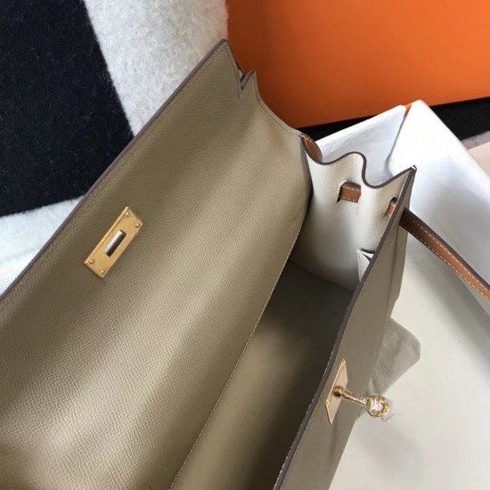 Hermes Bi-color Kelly 32cm Epsom Bag Tourterelle/Gold GHW