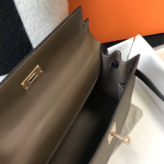 Hermes Bi-color Kelly 32cm Epsom Bag Taupe/Black GHW