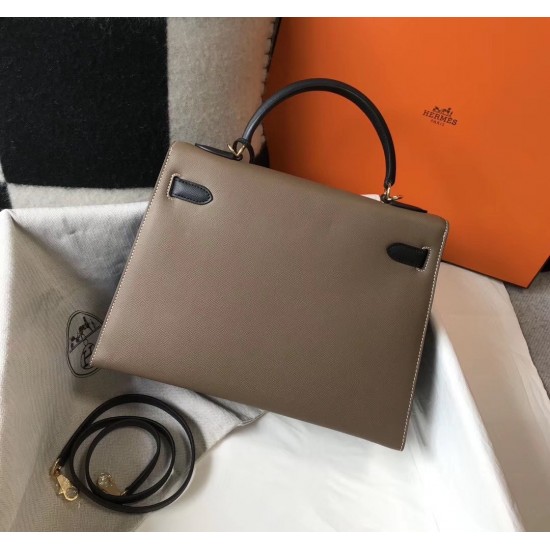 Hermes Bi-color Kelly 32cm Epsom Bag Taupe/Black GHW