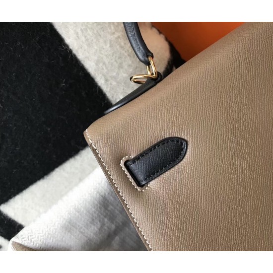 Hermes Bi-color Kelly 32cm Epsom Bag Taupe/Black GHW