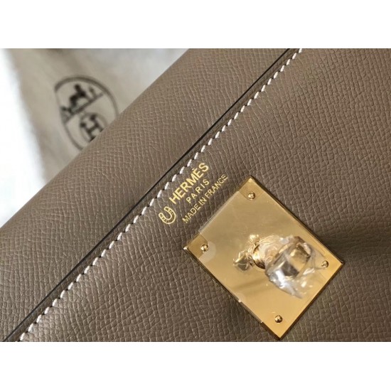 Hermes Bi-color Kelly 32cm Epsom Bag Taupe/Black GHW