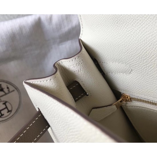 Hermes Bi-color Kelly 32cm Epsom Bag White/Taupe GHW