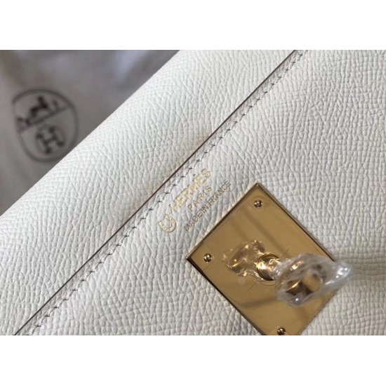 Hermes Bi-color Kelly 32cm Epsom Bag White/Taupe GHW