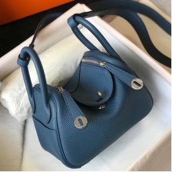 Hermes Lindy Mini Bag In Blue Agate Clemence Calfskin