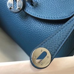 Hermes Lindy Mini Bag In Blue Agate Clemence Calfskin