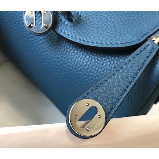 Hermes Lindy Mini Bag In Blue Agate Clemence Calfskin