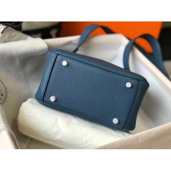 Hermes Lindy Mini Bag In Blue Agate Clemence Calfskin