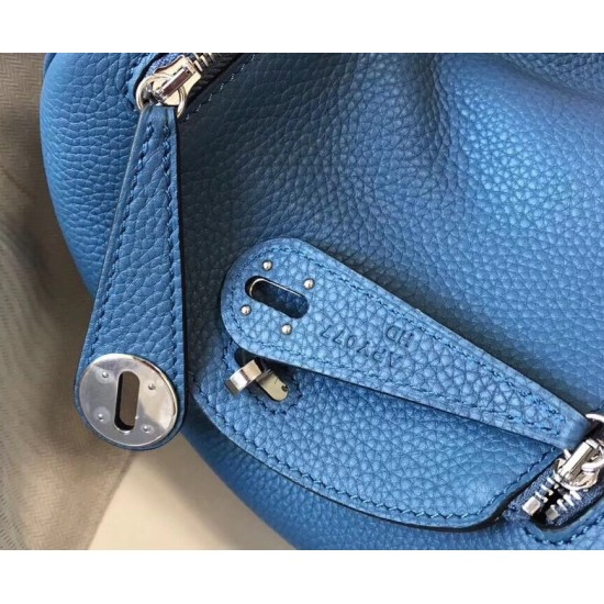 Hermes Lindy Mini Bag In Blue Agate Clemence Calfskin