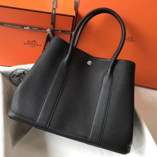 Hermes Garden Party 36 Bag In Black Clemence Calfskin