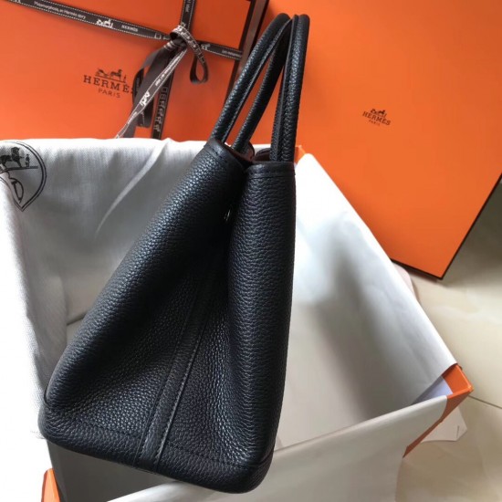 Hermes Garden Party 36 Bag In Black Clemence Calfskin