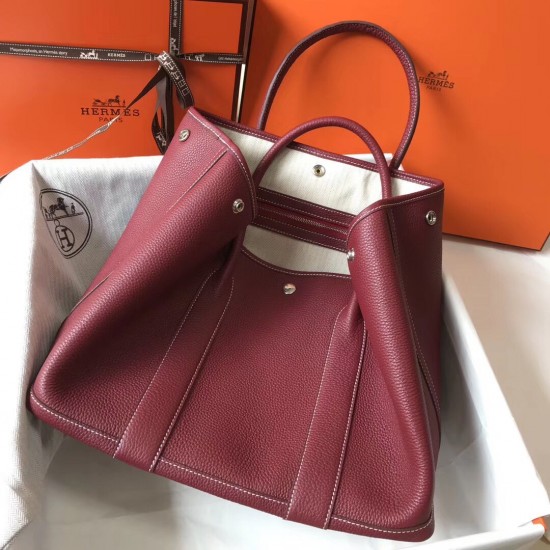 Hermes Garden Party 36 Bag In Bordeaux Clemence Calfskin