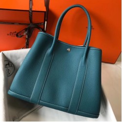 Hermes Garden Party 36 Bag In Blue Jean Clemence Calfskin