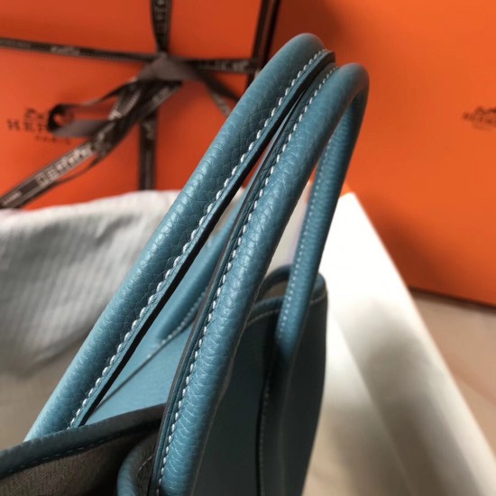 Hermes Garden Party 36 Bag In Blue Jean Clemence Calfskin