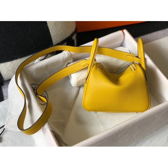 Hermes Lindy Mini Bag In Yellow Clemence Calfskin