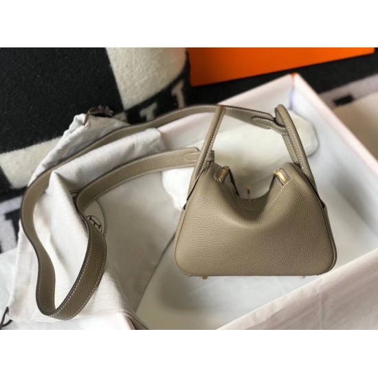 Hermes Lindy Mini Bag In Tourterelle Clemence Calfskin