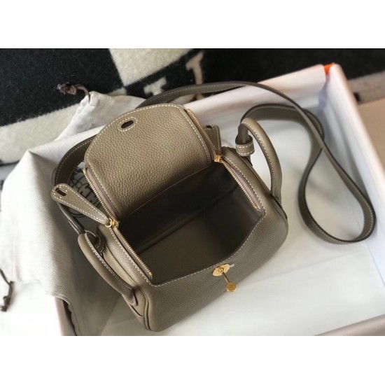 Hermes Lindy Mini Bag In Taupe Clemence Calfskin