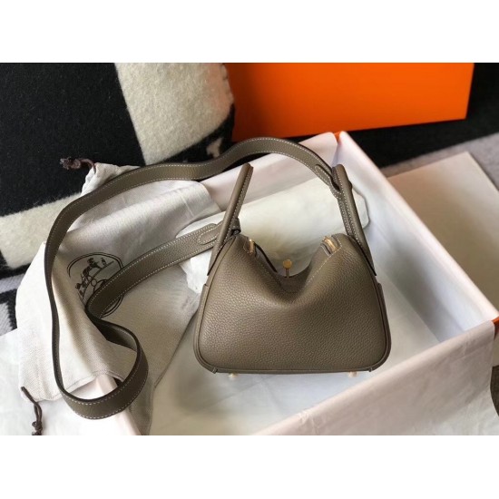 Hermes Lindy Mini Bag In Taupe Clemence Calfskin