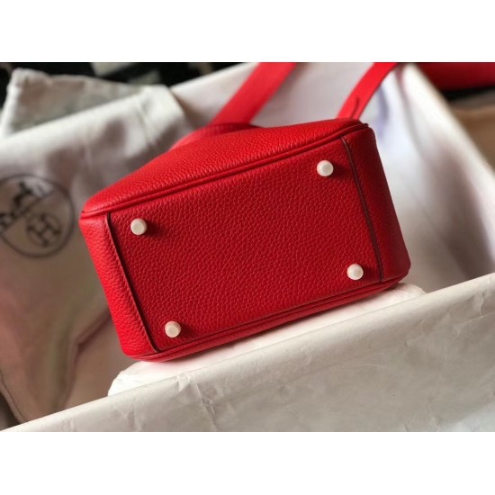 Hermes Lindy Mini Bag In Red Clemence Calfskin