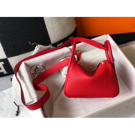 Hermes Lindy Mini Bag In Red Clemence Calfskin