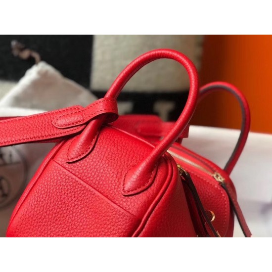 Hermes Lindy Mini Bag In Red Clemence Calfskin