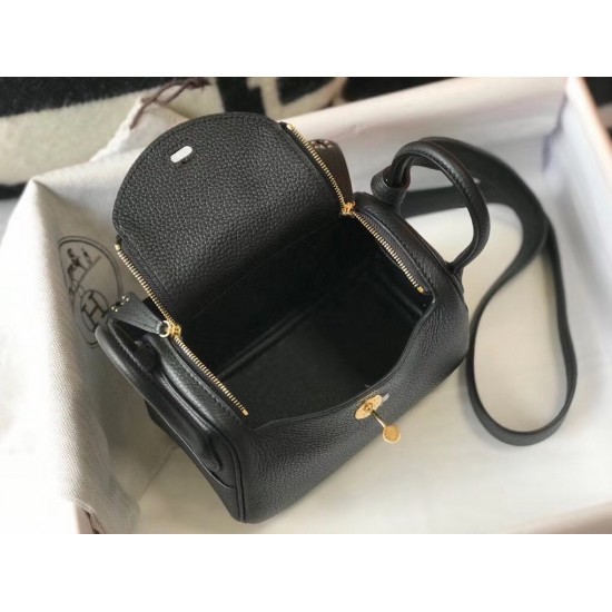 Hermes Lindy Mini Bag In Black Clemence Calfskin