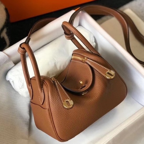 Hermes Lindy Mini Bag In Gold Clemence Calfskin