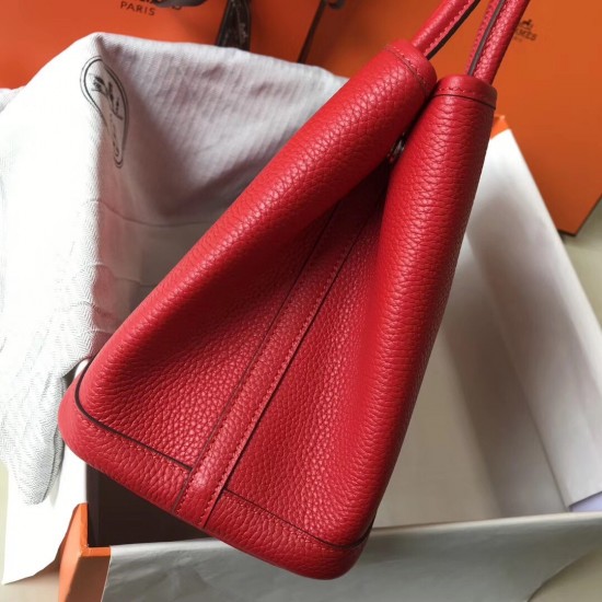 Hermes Garden Party 36 Bag In Red Clemence Calfskin