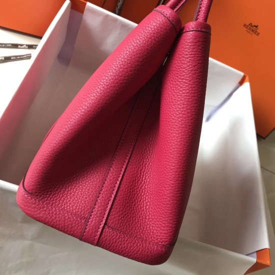 Hermes Garden Party 36 Bag In Rose Red Clemence Calfskin